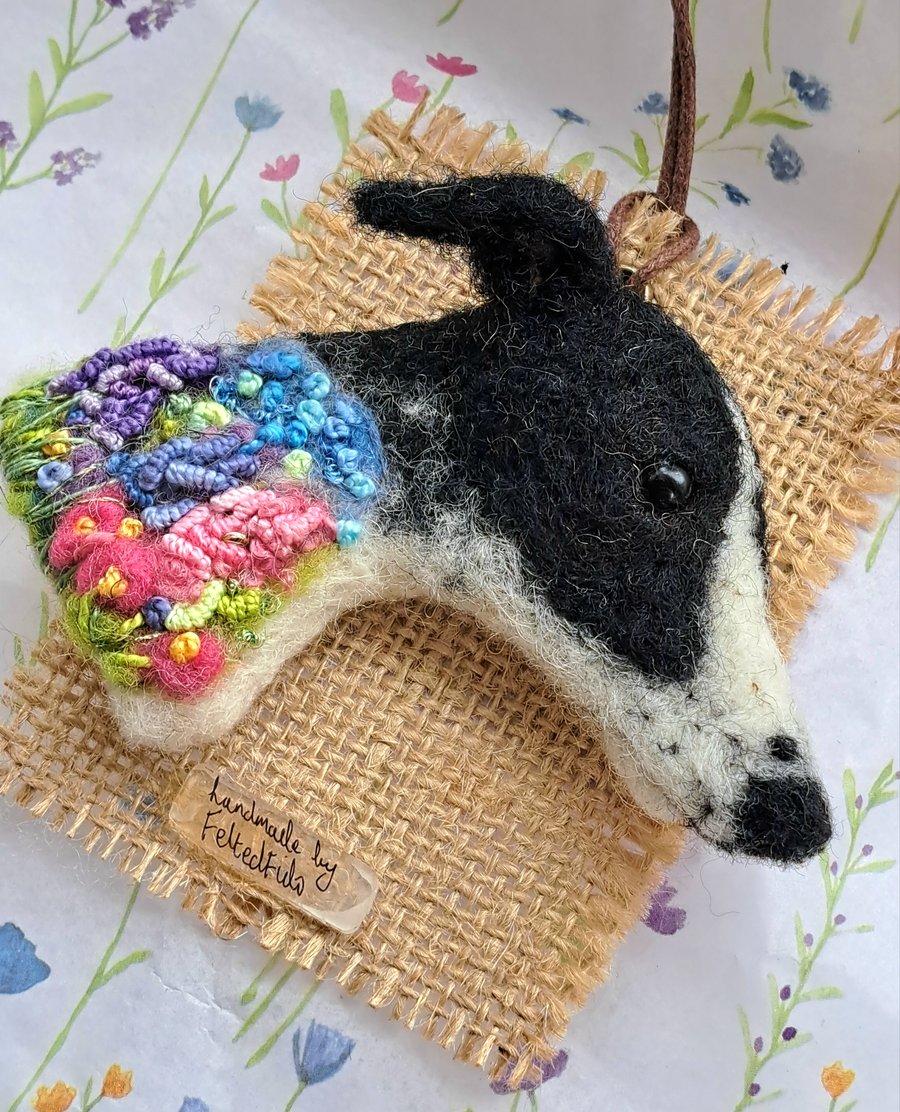 Needle Felted Whippet Lurcher Brooch