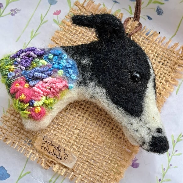 Needle Felted Whippet Lurcher Brooch