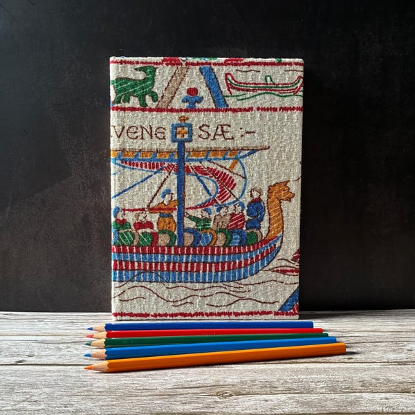 Bayeux Tapestry Handstitched A5 1950s Fabric Journal Sketchbook Norman Fleet