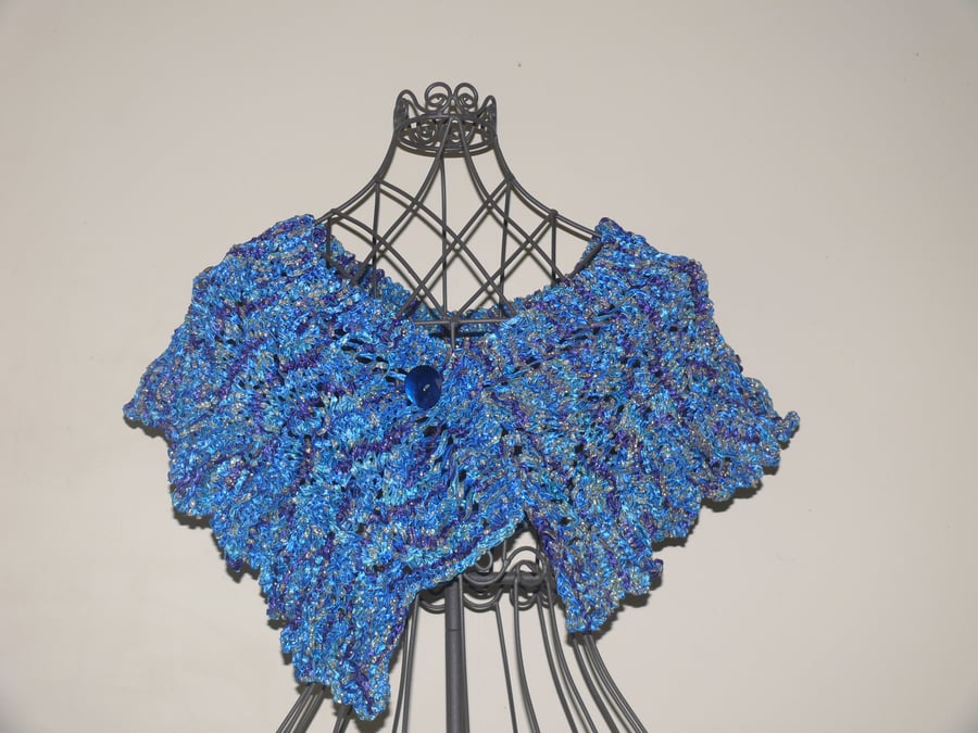 Hand Knitted Shawl in Sari Ribbon Wool