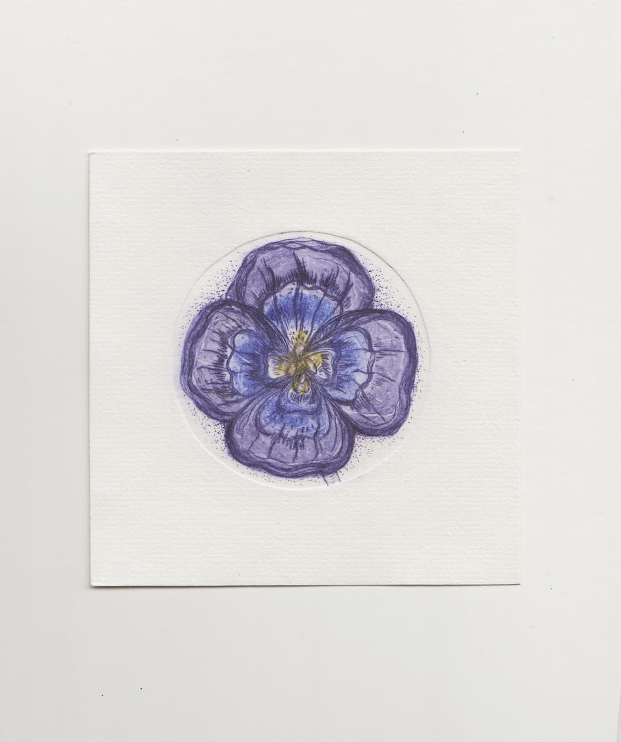 Mini Pansy Drypoint Print - Original Printmaking Art 