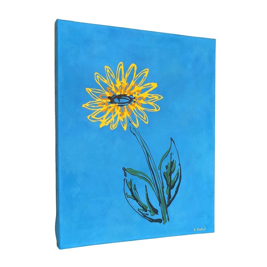 Sunflower Drip Painting - Perfectly Imperfect Original Yellow Flower Canvas Art 