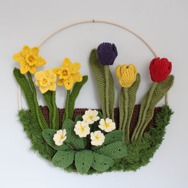 Macrame flower wall art, Spring flower wall decor, everlasting spring garden