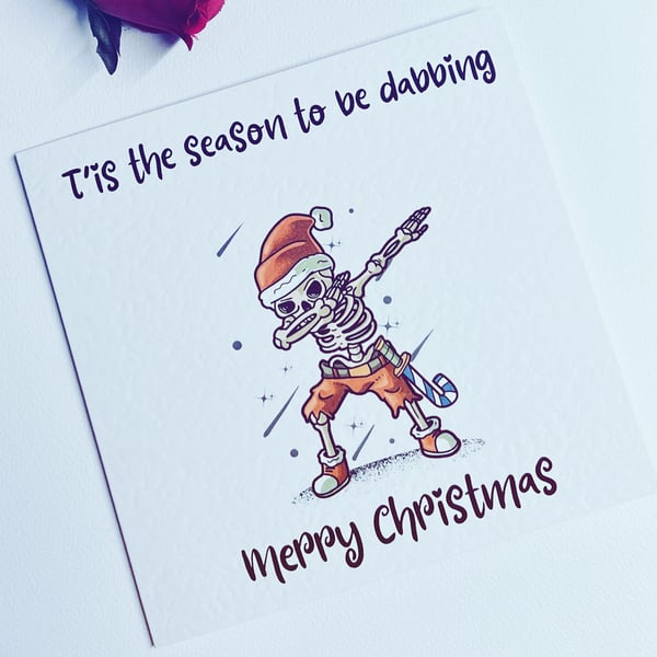 Personalised Dabbing Skeleton Christmas Card