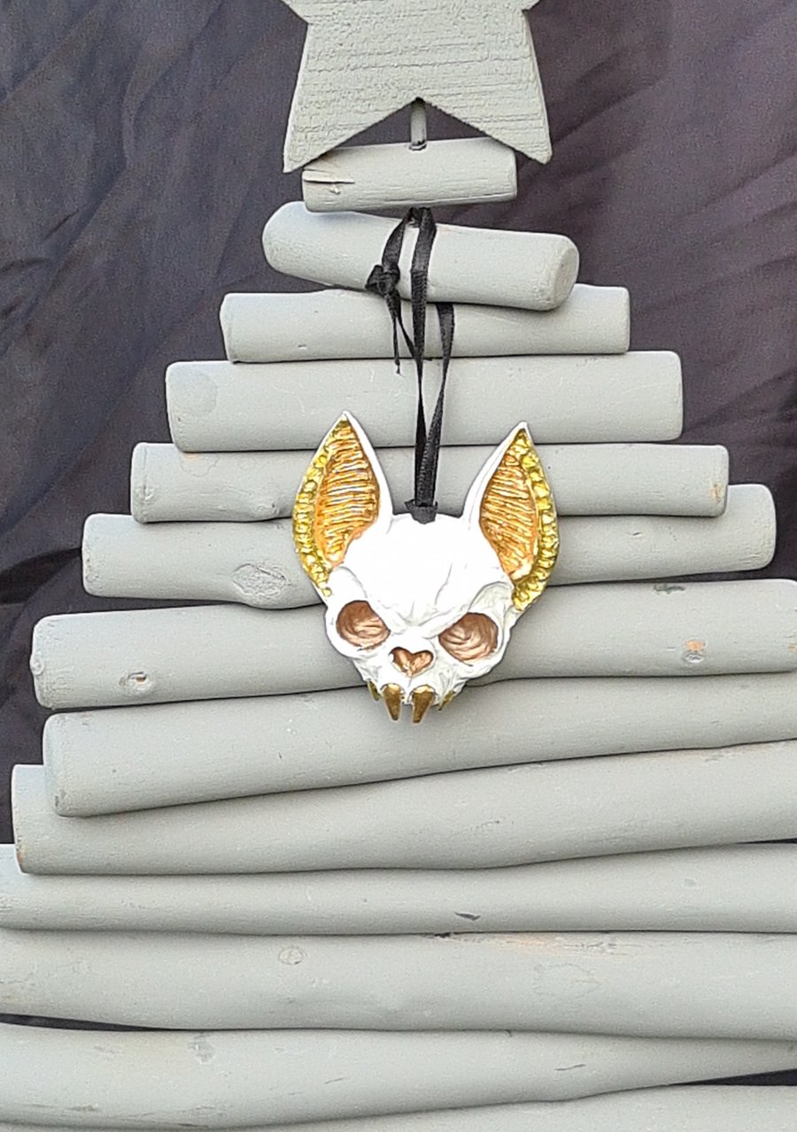 Golden, Bronze, Copper and White Bat Skull Hanging Decoration 