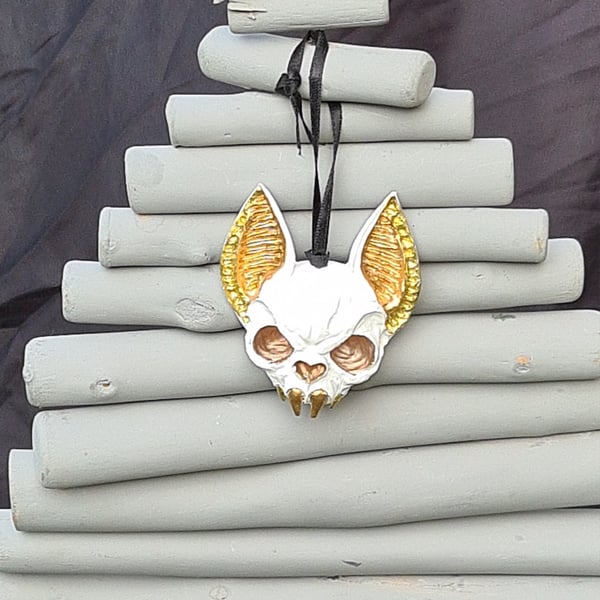 Golden, Bronze, Copper and White Bat Skull Hanging Decoration 