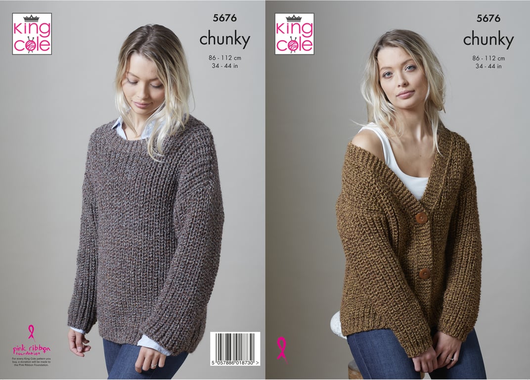 Knitting Pattern - King Cole Chunky Pattern 5676 - Cardigan and Sweater  