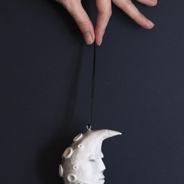 Sleepy moon hand painted hanging decoration