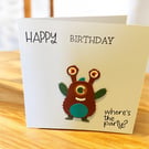 Handmade Monster Birthday Card with Moveable Legs – Quirky & Fun!