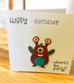 Handmade Monster Birthday Card with Moveable Legs – Quirky & Fun!