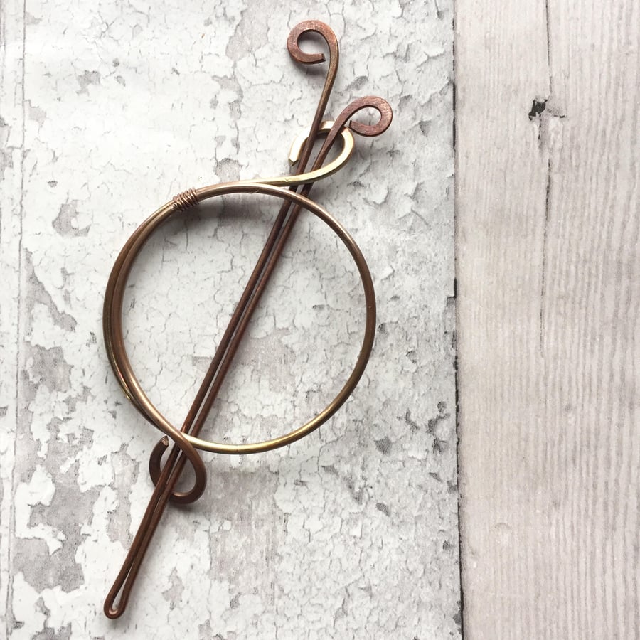 Copper shawl pin simple circle