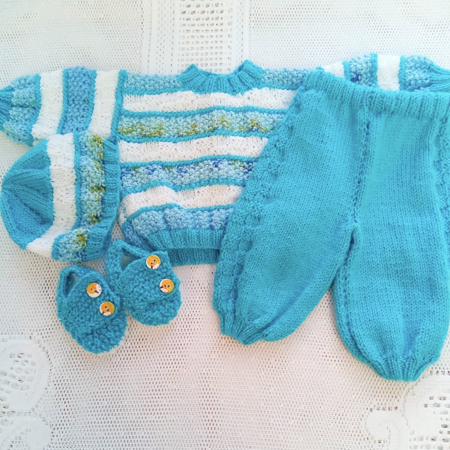 Baby's 4 Piece Trousers, Jumper, Hat and Shoes Set, Baby Shower Gift