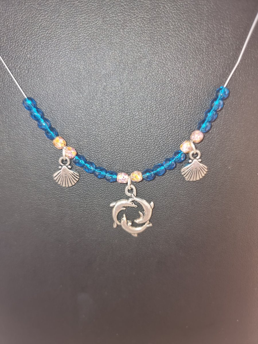 Dolphin and Shell Charm Necklace 