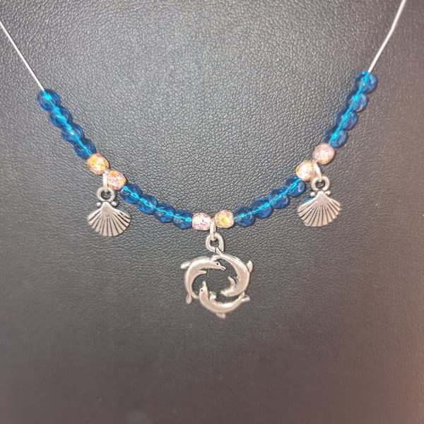 Dolphin and Shell Charm Necklace 