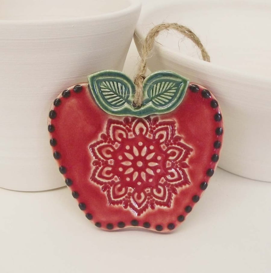 ceramic Folk art style red apple decoration