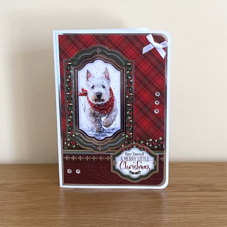 Handmade A5 Cute West Highland White Terrier Christmas Card.