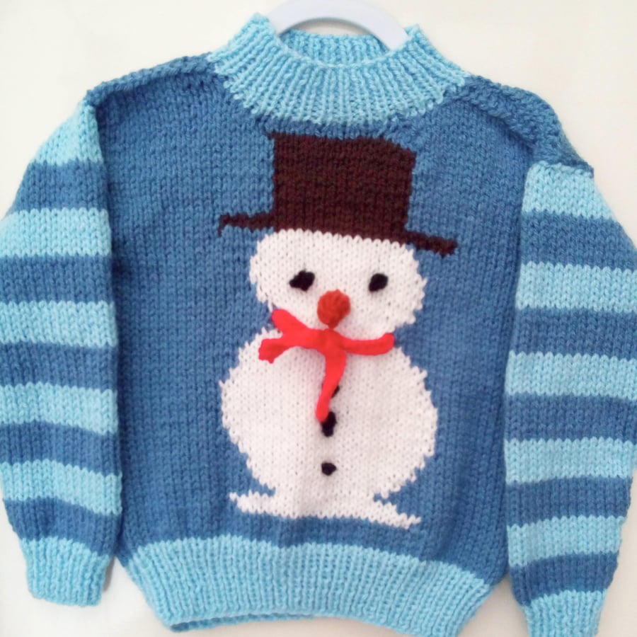 Snowman Aran Weight Novelty Christmas Jumper, Child's Seasonal Jumper