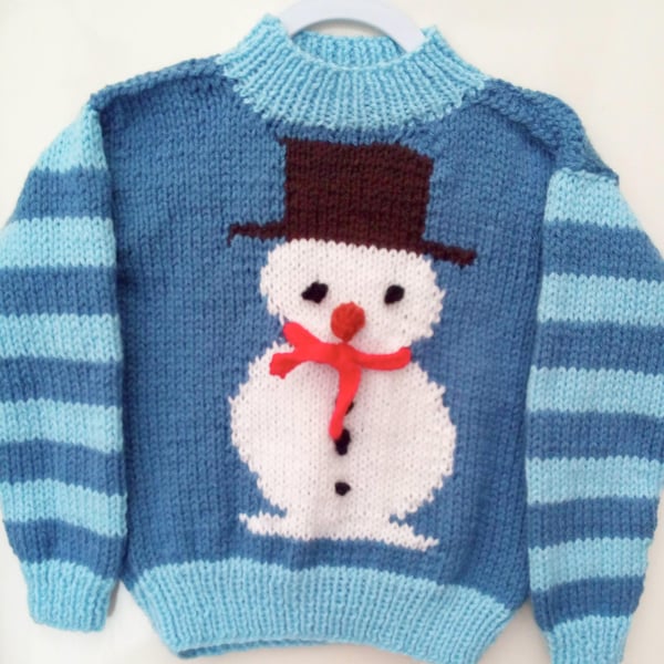 Snowman Aran Weight Novelty Christmas Jumper, Child's Seasonal Jumper