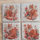 Ginger Cat Decoupaged Slate Coaster Set of 4