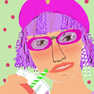 A6 postcard of a lady drinking lemonade