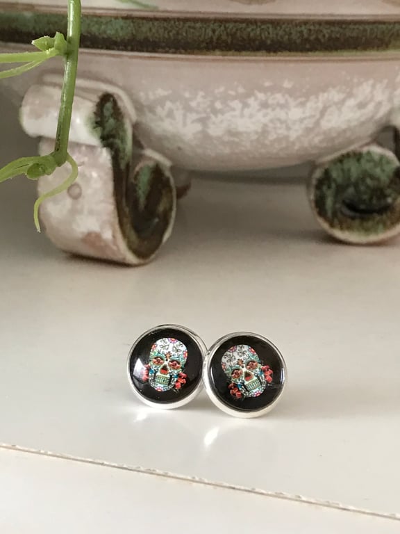 Day of the Dead Sugar Skull Stud Earrings 