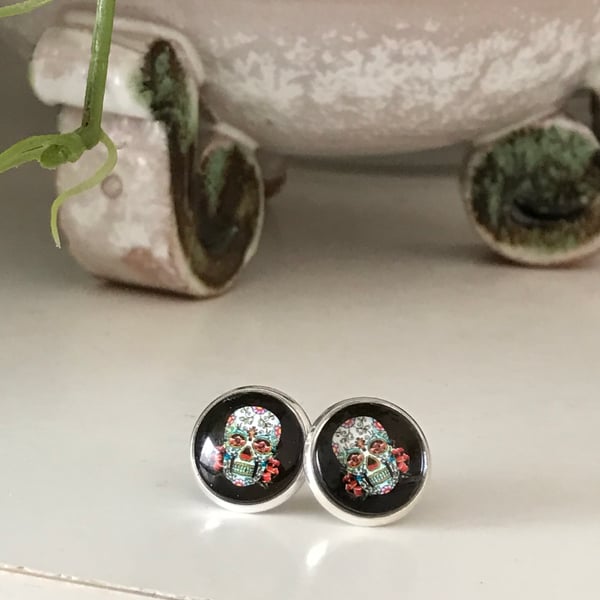 Day of the Dead Sugar Skull Stud Earrings 
