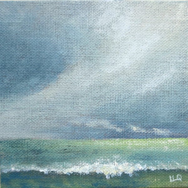 Original miniature stormy sea painting ocean storm small art
