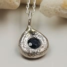 Teardrop Molten Sapphire Pendant – Sterling Silver Handmade Necklace
