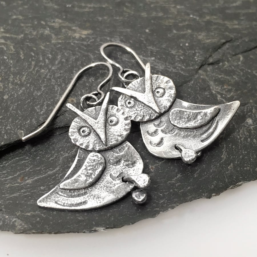 Sterling silver owl earrings
