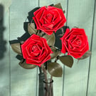 Trio of Red Leather Roses - Valentines gift. 3rd Wedding Anniversary Gift 
