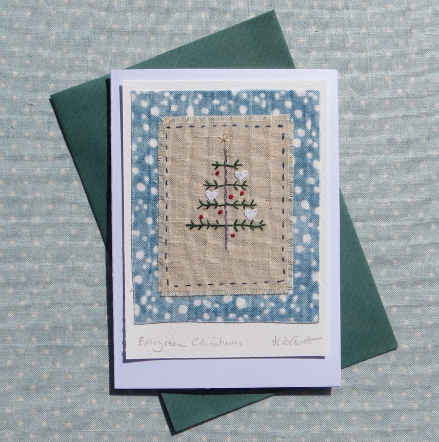 Evergreen Christmas - hand-stitched miniature textile, new design for 2025! 
