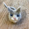 Fun felted grey cat brooch, needle felted 