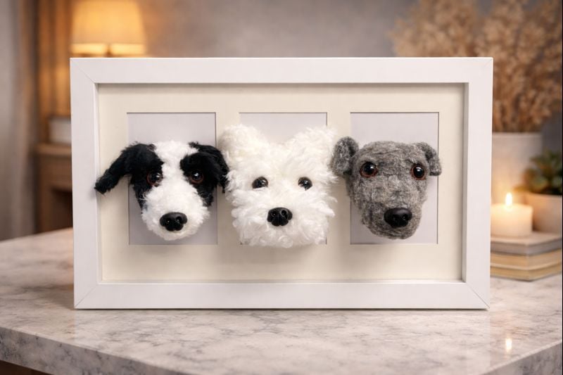 Personalised 3D Dog Replica Frame – Three Dogs Handmade Pet Keepsake from Your