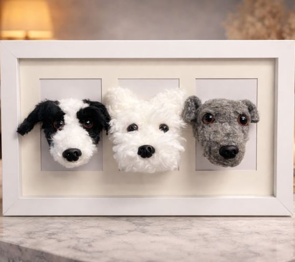 Personalised 3D Dog Replica Frame – Three Dogs Handmade Pet Keepsake from Your