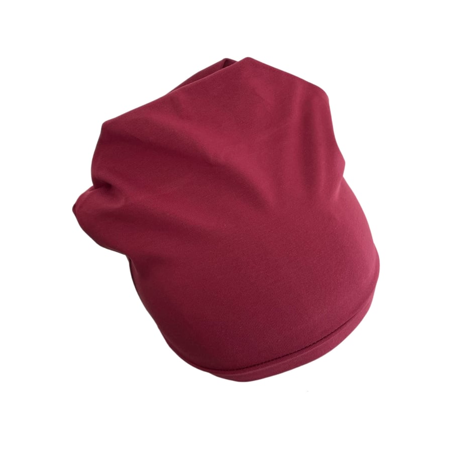 Elastic Maroon Red Women's Beanie, Lightweight Autumn Hat for Ladies