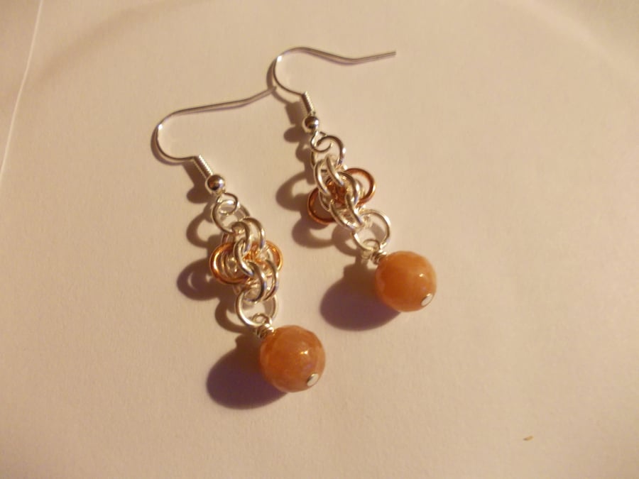 Sunstone and chainmaille earrings