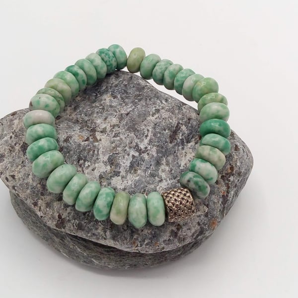 Blue Green Stretch Howlite Beaded Men's Stretch Bracelet, Men's Jewellery