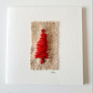 Handmade Embroidered 'Red Tree' Christmas Greeting Card 