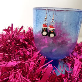 Retro Christmas Penguin drop earrings Quirky, fun, unique, handmade novel