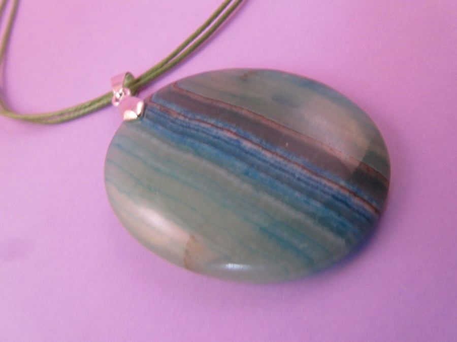 Green Striped Agate Pendant Necklace, Green Agate Pendant
