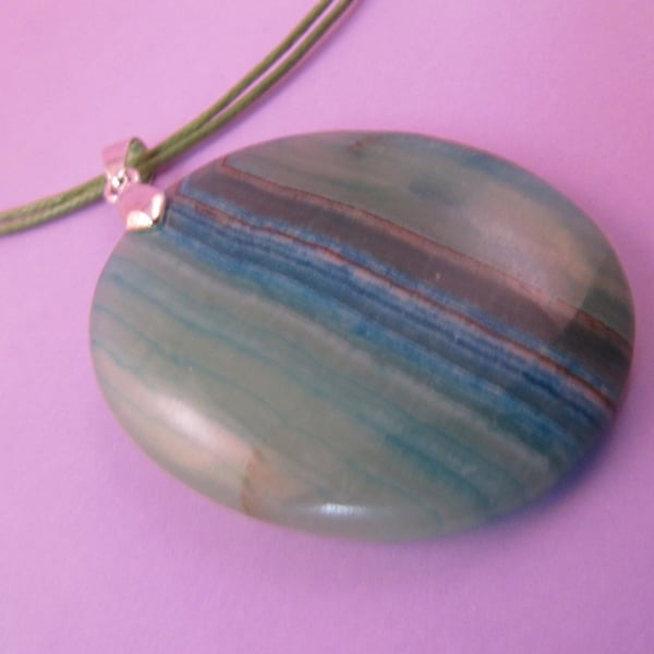 Green Striped Agate Pendant Necklace, Green Agate Pendant