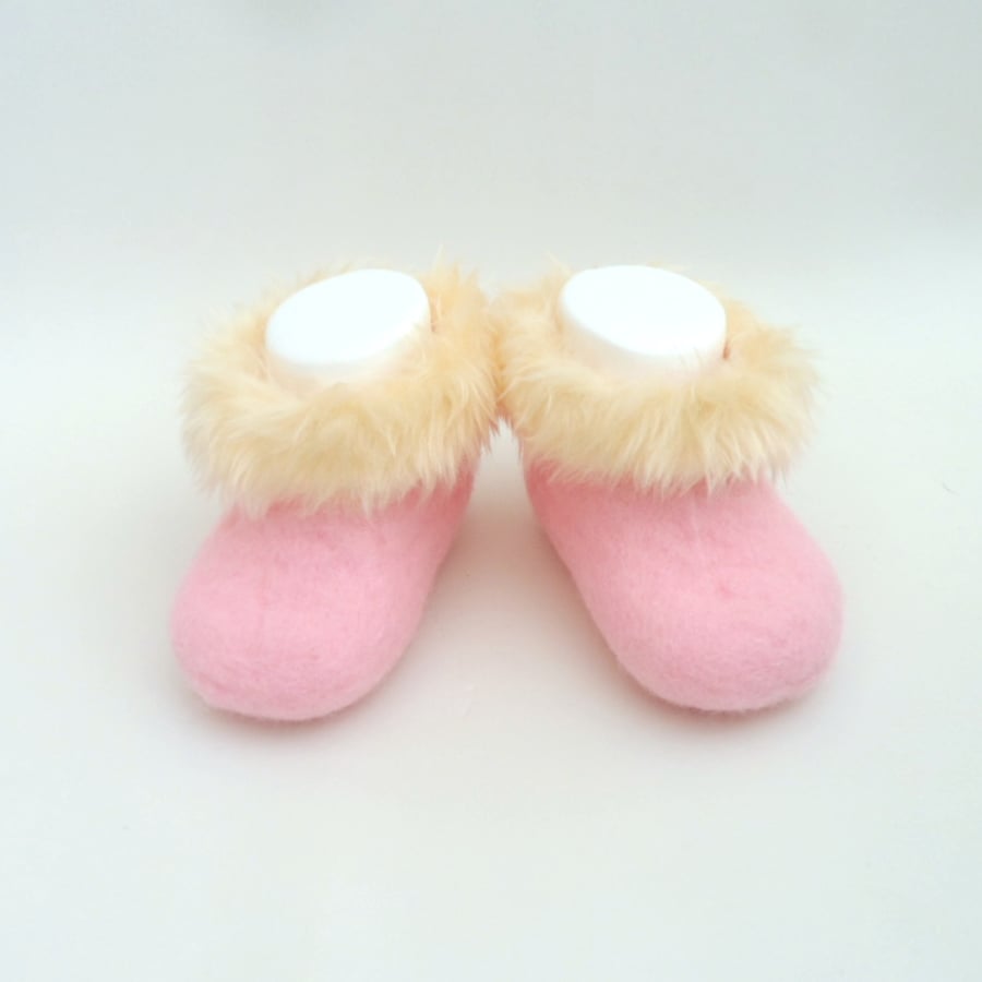 Hand felted pink wool baby slippers, boots, booties 