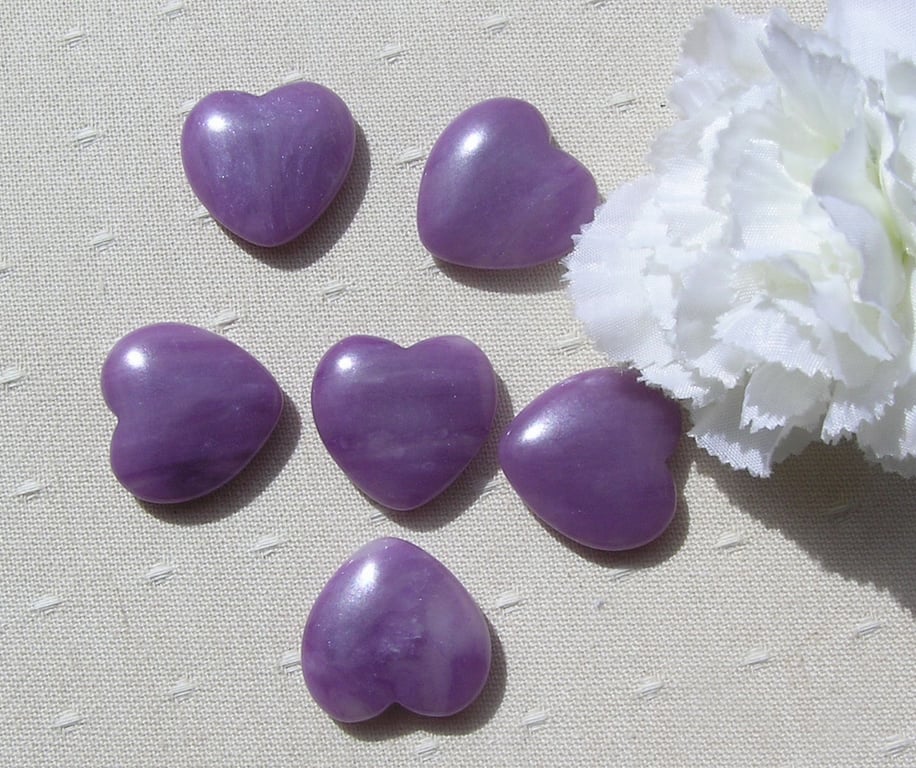 6 Purple Jade Solid Gemstone Polished Hearts - 20mm - Chakra - Crafting