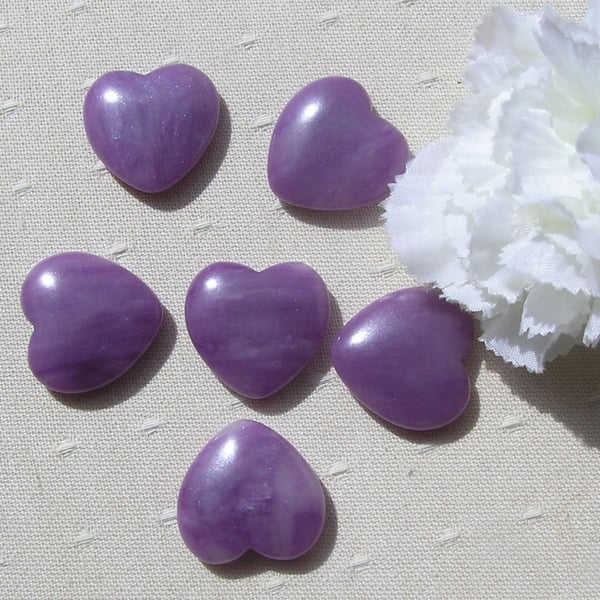 6 Purple Jade Solid Gemstone Polished Hearts - 20mm - Chakra - Crafting