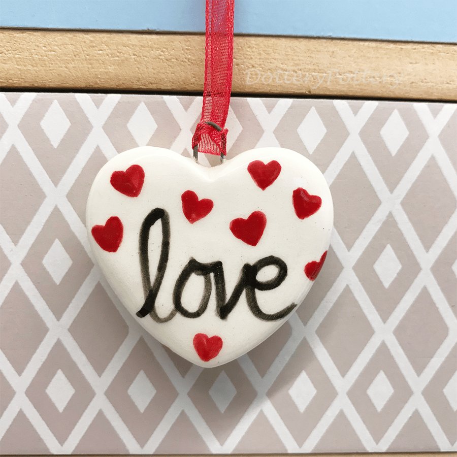 Double sided ceramic LOVE heart