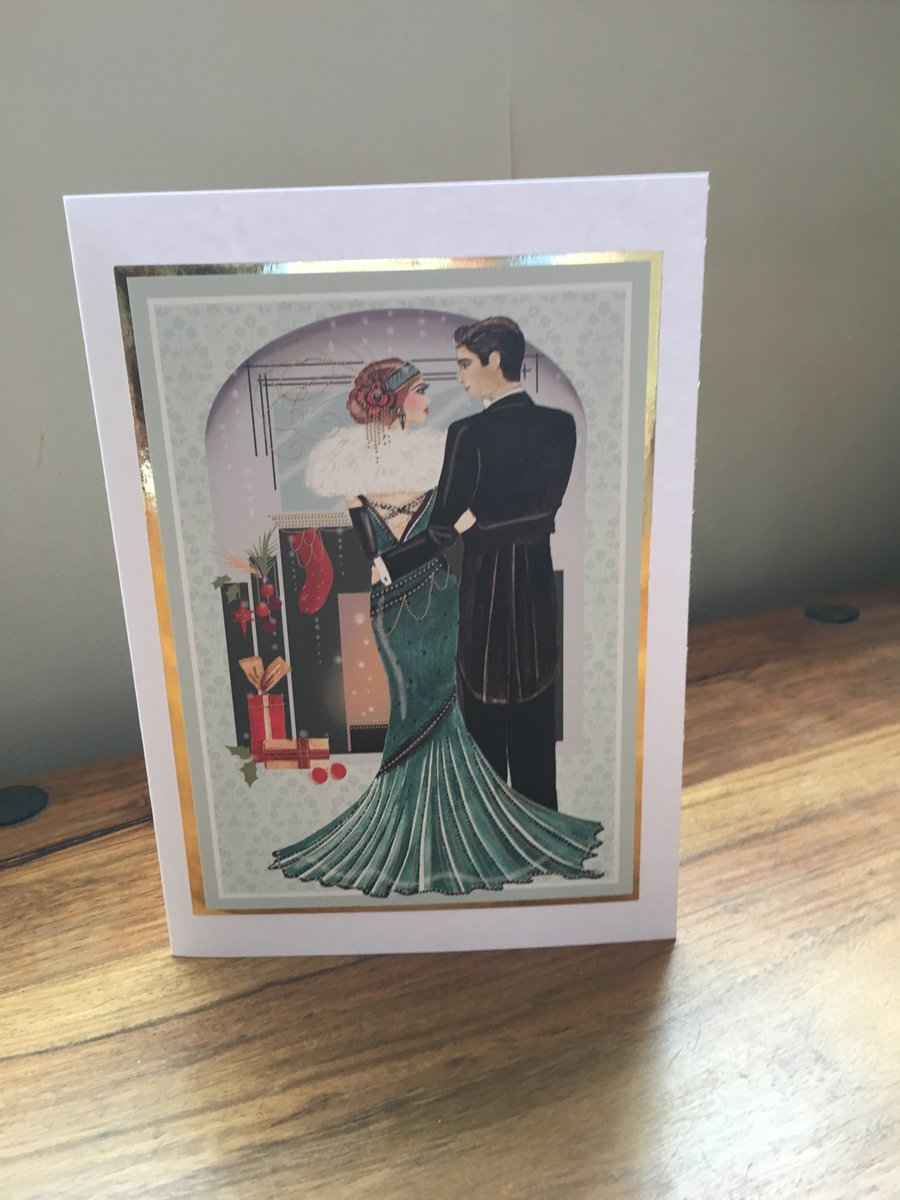 Handmade Art Deco Christmas Card - 7 x 5 inches