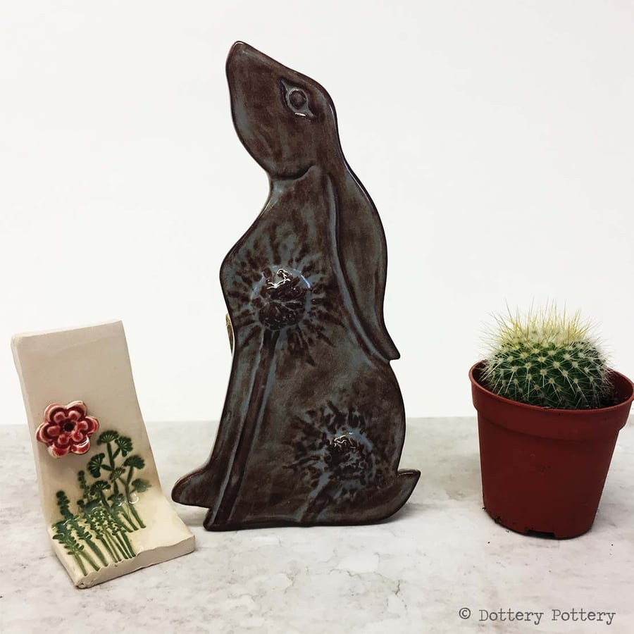 Ceramic Moon Gazing Hare Pottery Hare decoration natural clay rabbit