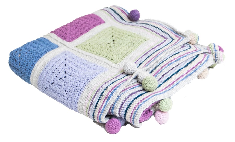 COUNTRY GARDEN DREAMS  Crocheted Bed Cover, 100% wool and Alpaca 172cms x 190cms