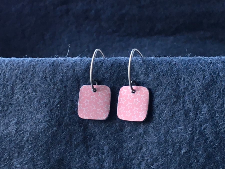 Pink square drop earrings