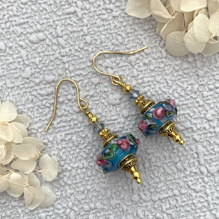 Venetian Murano Glass Vintage Style Drop Earrings